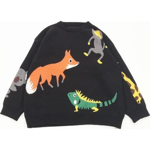 Harajuku Autumn Winter New Casual Women Pullover Sweater O Neck Long Sleeve Thick Soft Knitwear Female Black Sweaters Cartoon