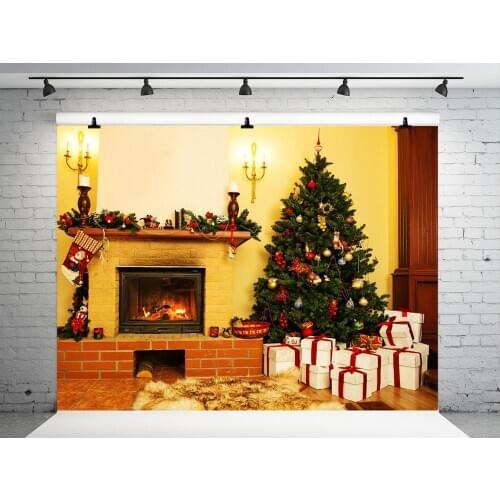 VinylBDS Christmas Photography Backgrounds camera fotografica White Gift Box Christmas Tree Backdrops Stove Children Photo