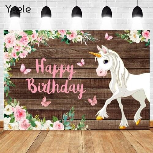 Yeele Spring Flower Unicorn Butterfly Baby Birthday Party Princess Photography Backdrops Background Studio Vinyl Photophone Prop