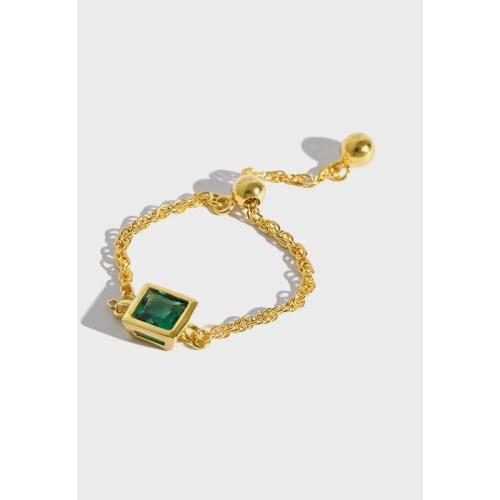 YPAY 100% 925 Sterling Silver Exquisite Square White Yellow Green Red Zircon Chain Adjustable Ring Female Fine Jewelry YMR564