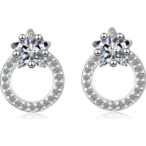 Fashion Women Five Star Crystal Stud Earrings Jewelry 925 Silver CZ Zircon Female Earring for Party Gift Drop Shipping