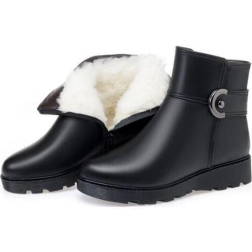 New Fashion Genuine Leather Wool Boots Women Snow Boots 2019 Large Size Inside Plush Warm Winter Boots Non-slip Mom Shoes Boots