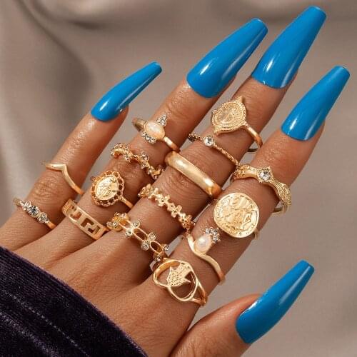 ZV New Set Ring Personality Trendy Hollow Gold Coin Cross Rings Geometric Not Allergic High-quality Copper Color Jewelry