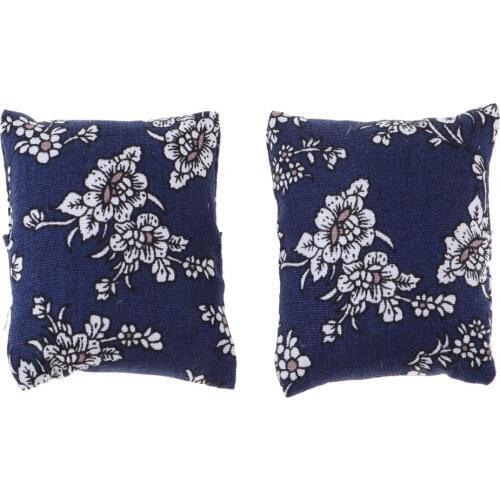 1/12 Dollhouse Miniature Floral Cushions Pillow Sofa Bedroom Accessory Blue 2 Pieces Floral Cushions Sofa/Bed Accessories