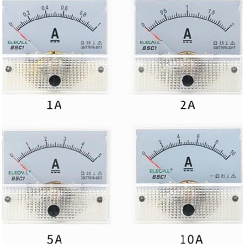 1PC DC Plastic Analog Pointer Ammeter Ampere Meter Panel 1A 2A 3A 5A 10A 20A 50A 100A Mechanical Current Meters 64*56mm
