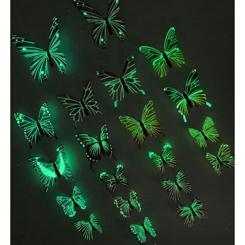 12/24 Luminous 3D Butterfly Wall Sticker for Kids Bedroom Home Living Room Fridge Wall Decal Glow in Dark Wallpaper Decoration