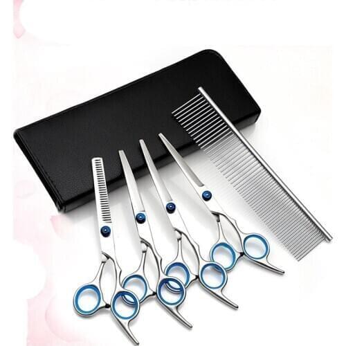 2 Sets Stainless Steel Dogs Grooming Scissors Cat Hair Thinning Straight Curved Shear Comb Pet Barber Cutting Tool Wholesale X2