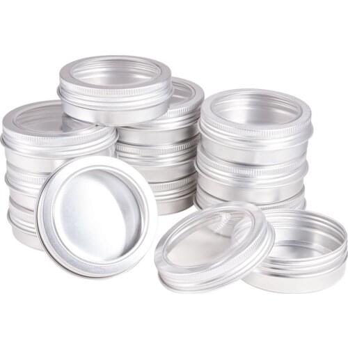 30pcs 150ml Round Aluminium Tin Cans Jewelry Beads Storage Containers Portable Cosmetic Cream Sample Jar with Clear Window