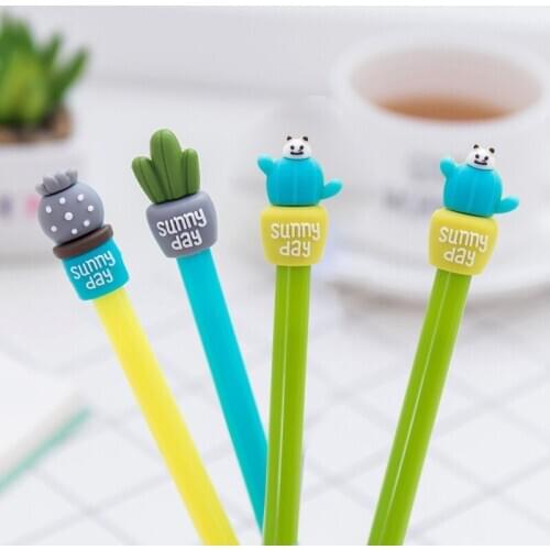 4pcs/set cute creative cactus potted shape gel pen 0.5mm full needle black pen student office supplies