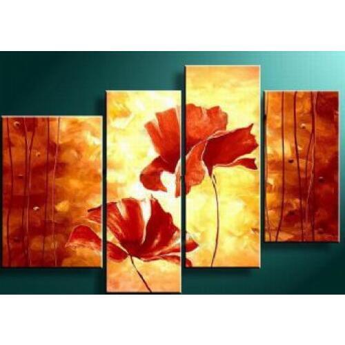 4 pcs Hand Painted Oil Painting Poppy Blossom II-Modern Oil Painting On Canvas Art Wall Decor-Floral Oil Painting Wall Art