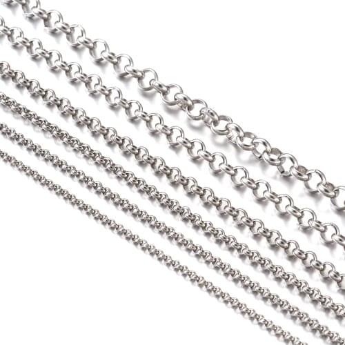 6 Strands Stainless Steel Rolo Cable Chains with Lobster Claw Clasps 19.9 inches for DIY Necklace Bracelet Jewelry Crafts Making
