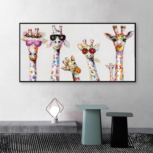 CNPAINTING Color Family Painting Wall Art Canvas Print Giraffe Animal Picture For Living Room Home Decor No Frame