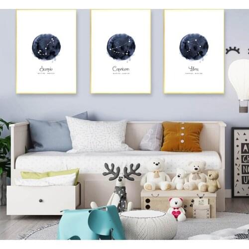 Watercolor Painting Nordic Kids Decoration Picture Constellation Nursery Wall Art Canvas Poster Prints Astrology Sign Minimalist