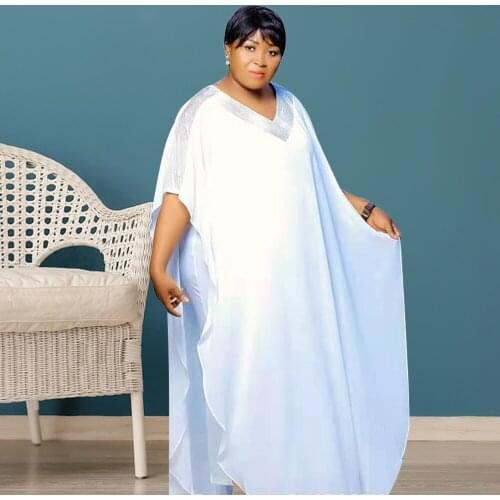 White Dresses For Women African Style Plus Size Maxi Dress Sexy V-collar Bat Sleeve Casual Holiday Lady Vestidos Elegant