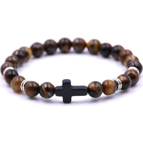 HYHONEY 8mm Natural stone Bracelets For Women Men jewelry Elasticity Black Cross Bracelets Fashion Jewelry 2018