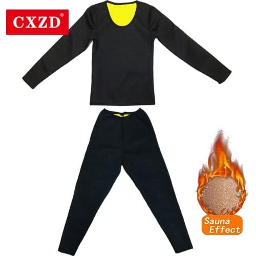 CXZD Hot Thermo Body Shaper Slimming Long Sleeve Shirt + Pant Workout Sweat Sauna Suit Neoprene shapewear Bodysuit Weight Loss