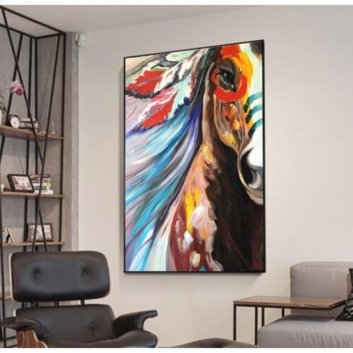 Artist High Quality Handmade Abstract Horse face Oil Paintings on Canvas Modern Horse Paintings for Living Room hotel wall decor
