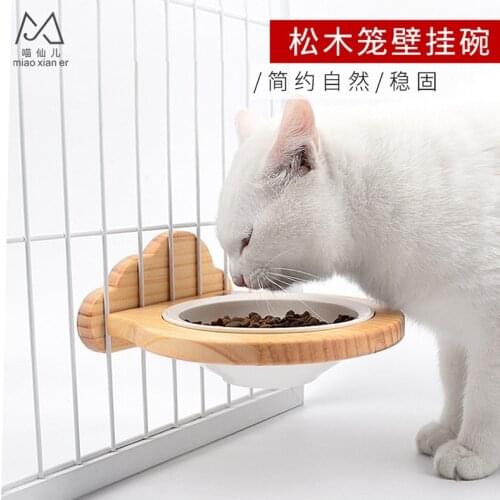 Cage Wall Bowl Pet Cat Bowl Pet Supplies Ceramic Bowl Wood Bowl Free Adjustment Dogs Feeder Cat Drinking Bowl