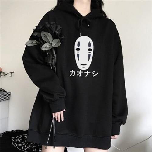 Korean Hoodies Women tops anime cartoon Print Long Sleeve Pullover warm Sweatshirts plus size punk dark black clothes vintage