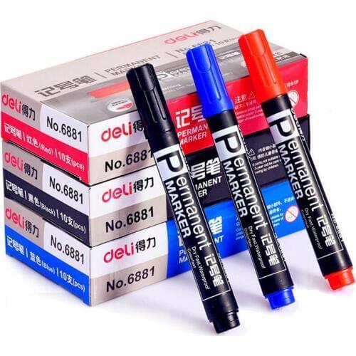 10Pcs/lot Marker Pen Permanent Waterproof Oily Marker Pen for White Board Highlighter Stationery Office School Supplies 1.5mm