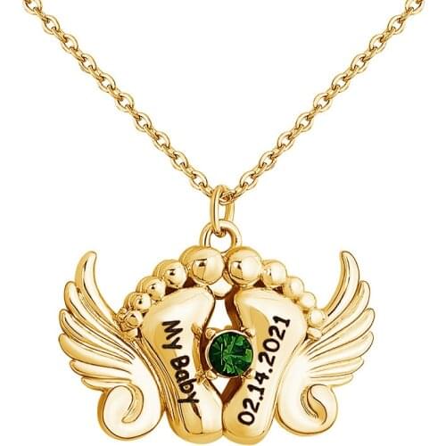 Angel Wings & Footprint Locket Personalized Necklace with Baby Photo, Engravable Message Copper Guardian Mom Day Gift Custom JK3