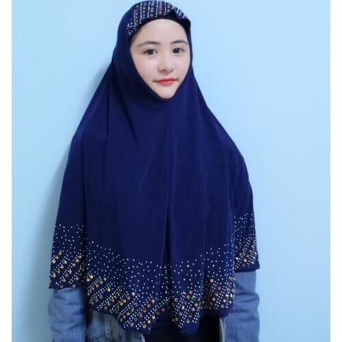 90x80cm Glass crystal Rhinestone Prayer Garment New Diamonds Muslim Women Smooth Khimar Soft Breathable Niqab Prayer Hijabs Cap