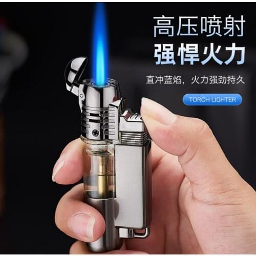 Jet powerful turbo torch flame cigar cigarette lighter metal car key chain butane Inflatable gas candle smoking igniter men gift