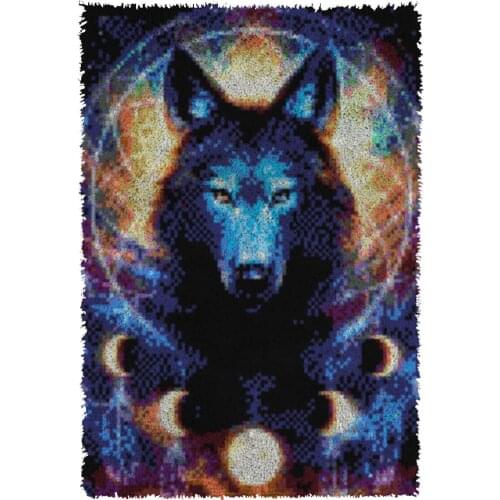 Latch Hook Rug Kits Unfinished Crocheting Tapestry 3D Yarn Needlework Cushion Sets for Embroidery Carpet Animal Wolf