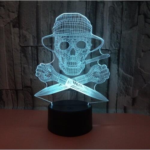 Novelty 3D LED Lamp Illusion luminaria skull head USB table Lamp Touch RGB 7 Color Changing Table Night Light Bedside Decor