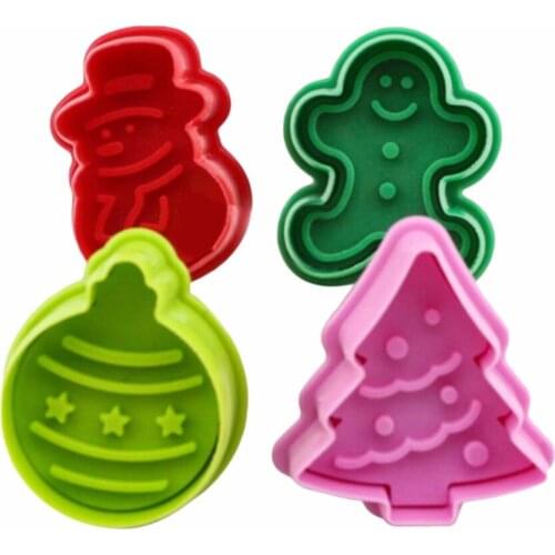 Newest 4Pcs Christmas Snowman Fondant Cake Mold Biscuit Cookie Plunger Cutters Sugarcraft Tool Cake Decorating Tool