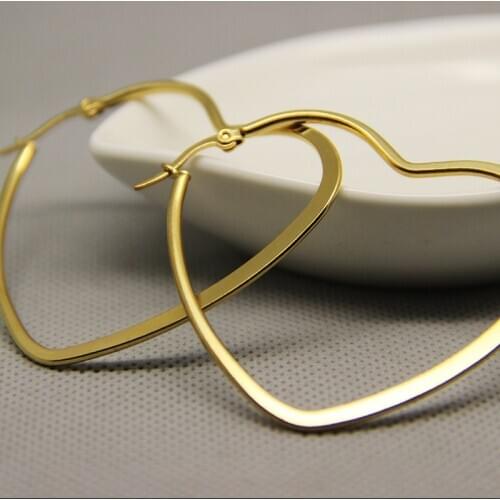 JeeMango Heart Large Hoop Earrings Rose Gold Color Stainless Steel Love Heart Hyperbole Earrings Jewelry For Women JE18380
