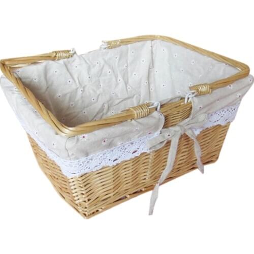 Wicker Picnic Basket,Easter Storage,Childrens Toy Storage with Lining