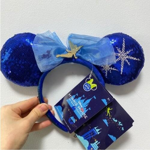 1PCS Disney Hair band Blue Sequin Cake Blue Fairy Bow Mickey Ears Headband COSTUME Cosplay Plush Adult/Kids Party Gift