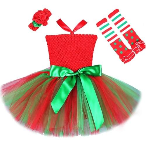 Baby Girls Christmas Dress Set Children Santa Party Costumes Girl Kids Xmas Tutu Dress Up Clothes Toddler Princess Tulle Outfit