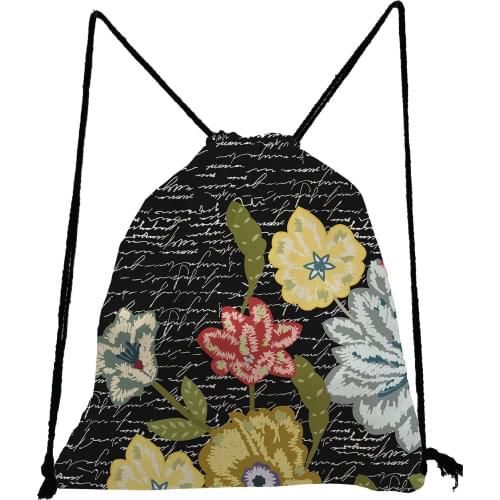 Floral Letter Printed Backpack Fashion Drawstring Bags Unisex Travel Bag Large Capacity Shoe Bag for School Portable Storage Bag