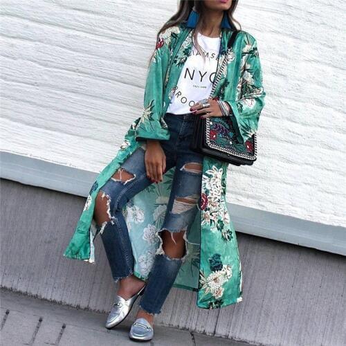 Chiffon Loose Shawl Kimono Long Blouse For Women Full Sleeve Floral Boho Shirts Top Ladies Girls Flower Plus Size Cardigan Shirt