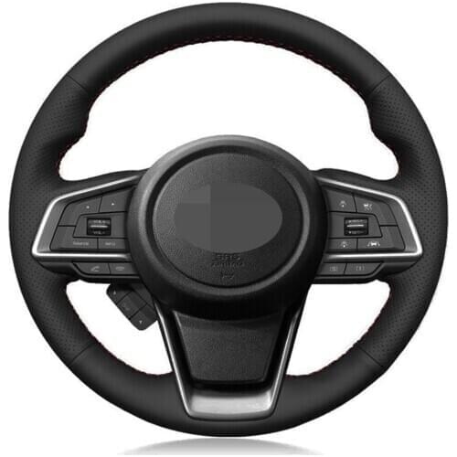 Car Steering Wheel Cover Hand-stitched Black Artificial Leather For Subaru Forester 2019 Ascent 2019 Crosstrek 2018-2019