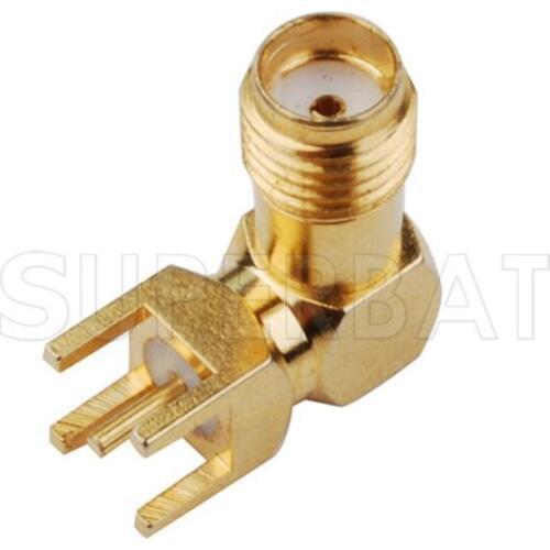 Superbat 10pcs SMA thru hole Jack Right Angle PCB Mount Medium Version RF Coaxial Connector
