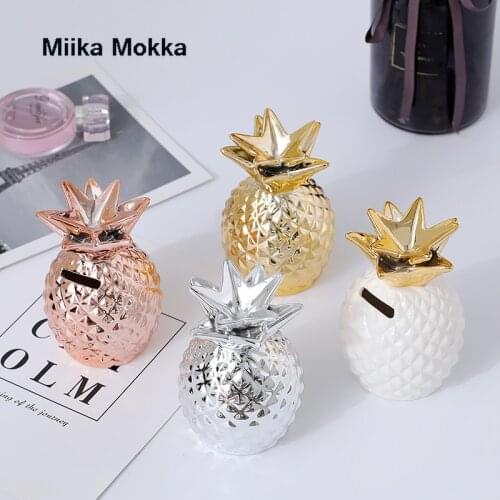 Creative Ceramic Pineapple Ananas Decoration Pineapple Piggy Bank Nordic Golden Pineapple Decoration Home Bedroom Desktop Decor