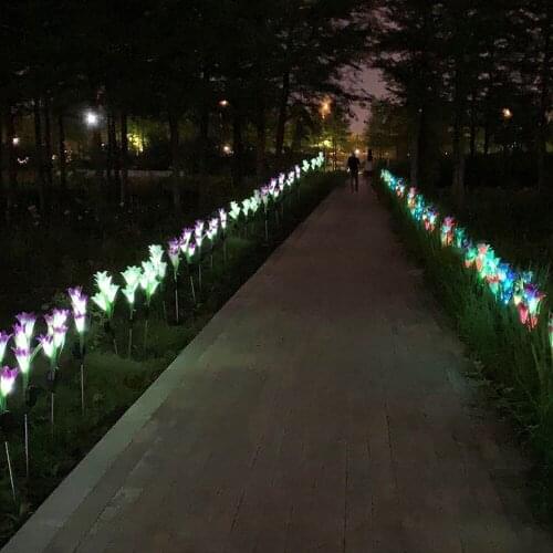 Outdoor Solar Garden Stake Lights with 4 Lily Flower Multi-color Changing LED Solar Stake Lights for Garden Patio Backyard