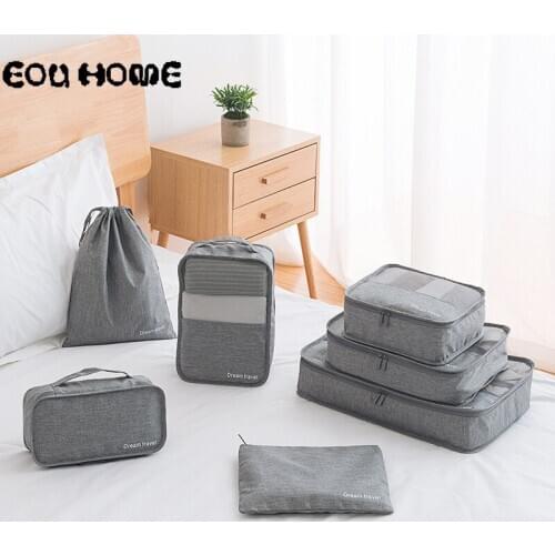 7 Packing Cubes and Shoe Bags-Compressed Travel Luggage Organizer, Portable Large Capacity Waterproof Storage Multicolor Set