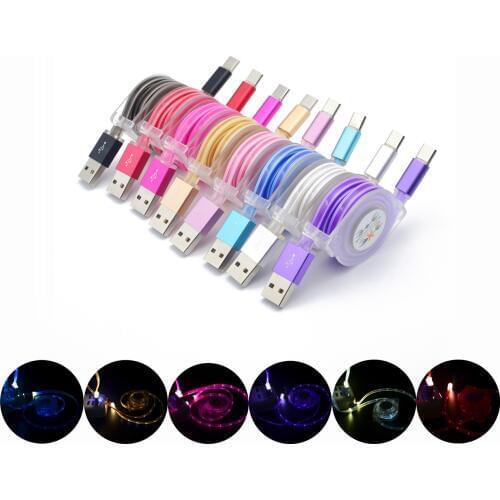 USB3.1Type-C colorful light-emitting aluminum telescopic data cable for P9 P10 smartphone charging