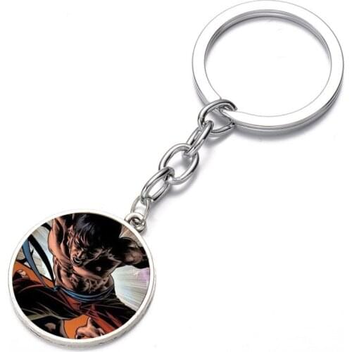 Chinese Kungfu Star Cartoon Keychain Glass Dome Key Chain Bag Charm Bronze black Keyring Holder Kids boys girl Gift Pendant