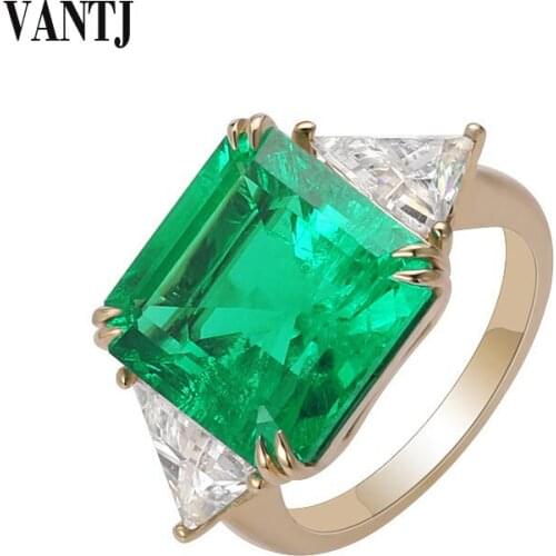 VANTJ New Real 10K Gold Rings Sterling Lab Grown Emerald Oct 12mm 5.6ct Created Gemstone Moissanite for Women Party Wedding Gift