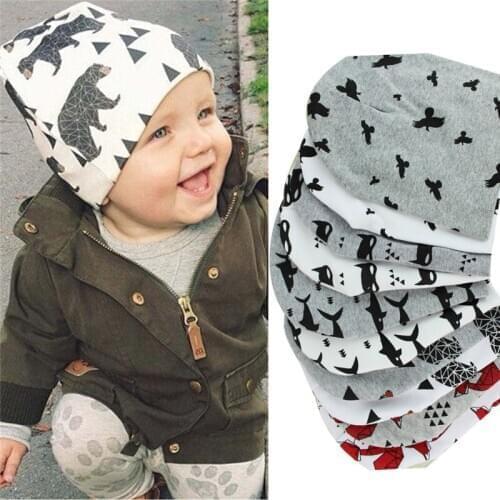 Spring Autumn Headwear High Quality Baby Cap Cartoon Animal Double Printting Cotton Knit Beanie Hats For Toddler Boy Girls