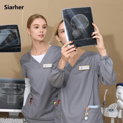 High-quality scrub medici set frosted V-neck short/long sleeved top beauty salon pure cotton soft anti-wrinkle uniform wholesale