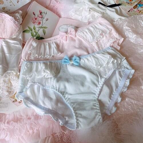 Japanese soft sexy thread cotton bud silk chiffon, lovely and sweet sister harajuku girls underwear fat