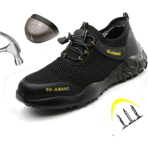 Safety Shoes Men Breathable Mesh Lace Up Steel Toe Anti Smashing Non-Slip Puncture-resistant Indestructible Work Boots Size36-48