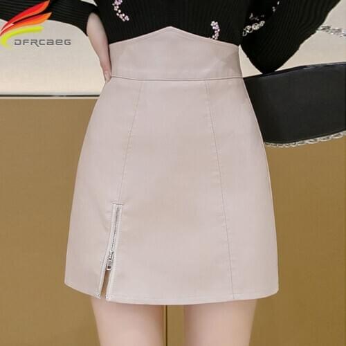 Pink Brown Beige Or Black High Waist Leather Skirt Women 2020 Autumn Winter New Arrival Korean Style Fashion A Line Mini Skirts