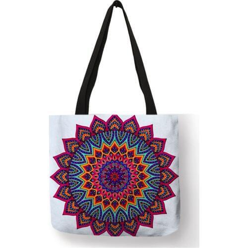 Torebki Damskie Unique Round Colored Paisley Pattern Printing Handbag for Women Linen Eco-friendly Tote Bag Reusable Bags